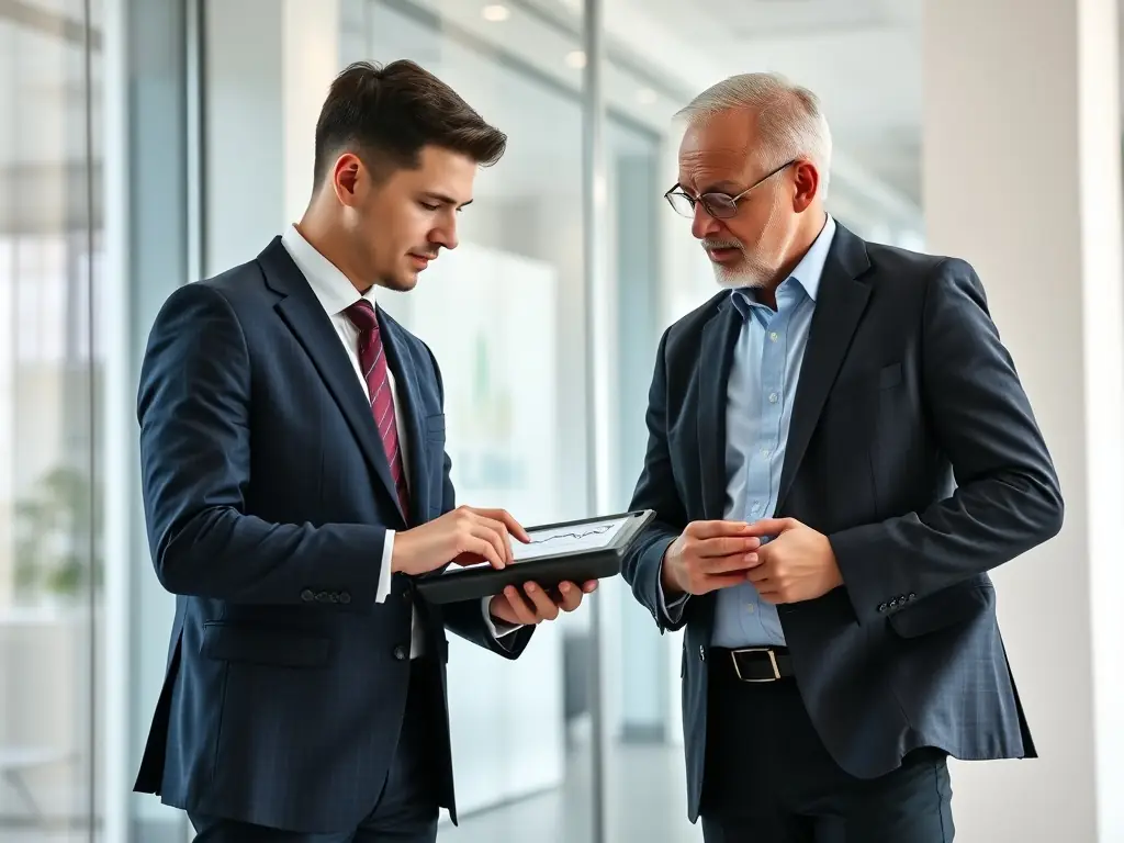 An image of a financial advisor explaining investment options to a client, highlighting the importance of personalised financial advice and capital growth.