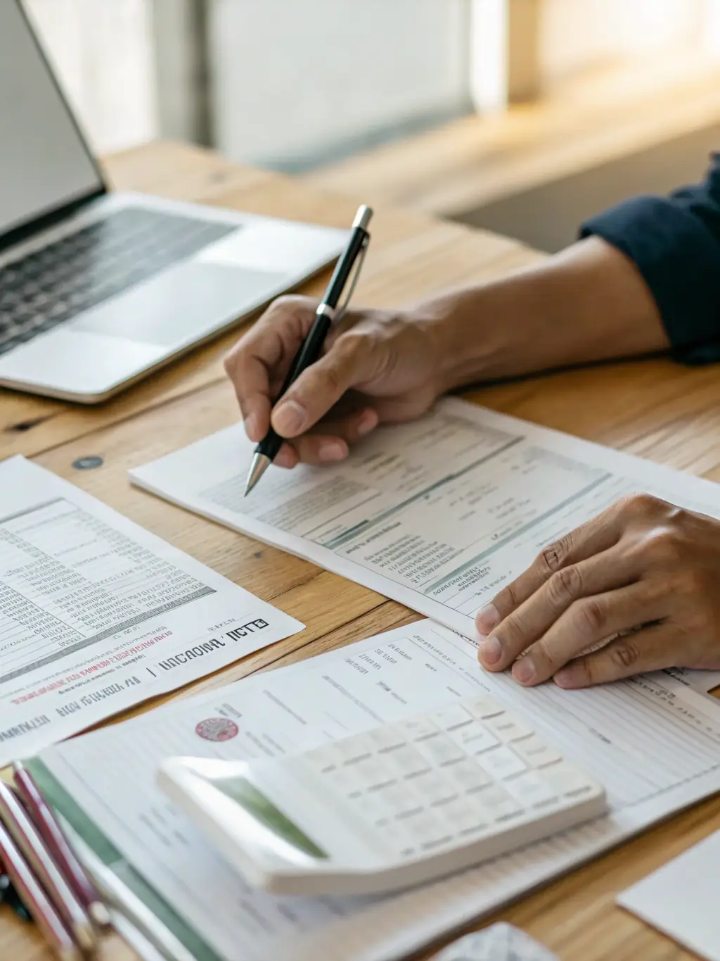 A close-up of UK tax forms being reviewed, highlighting tax compliance and efficiency.